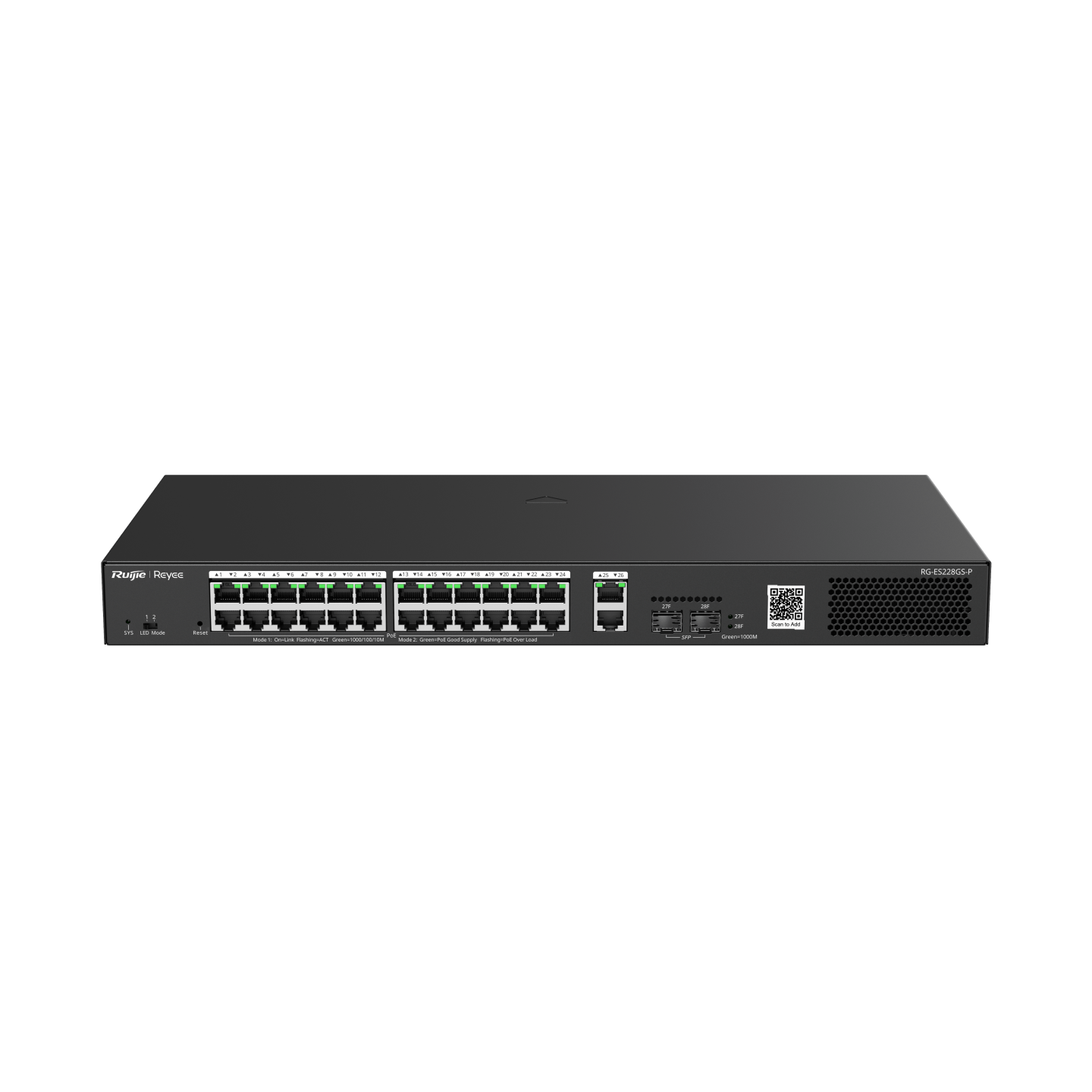 SWITCH GIGABIT NO ADMINISTRABLE 24 PUERTOS POE+ RG-ES228GS-P RUIJIE