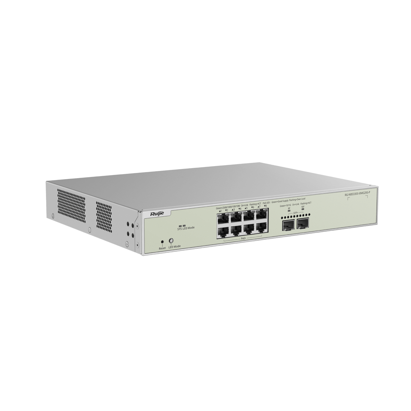 SWITCH GIGABIT CAPA 3 ADMINISTRABLE EN LA NUBE 8 PUERTOS POE+ 2 SFP+ RG-NBS3300-8MG2XS-P RUIJI
