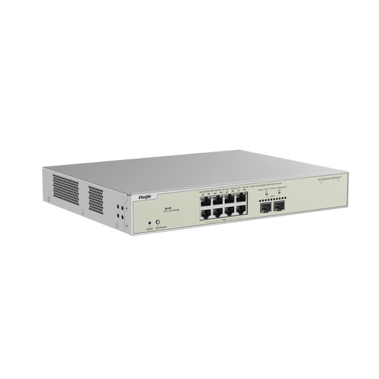 SWITCH GIGABIT CAPA 3 ADMINISTRABLE EN LA NUBE 8 PUERTOS POE+ 2 SFP+ RG-NBS3300-8MG2XS-P RUIJI