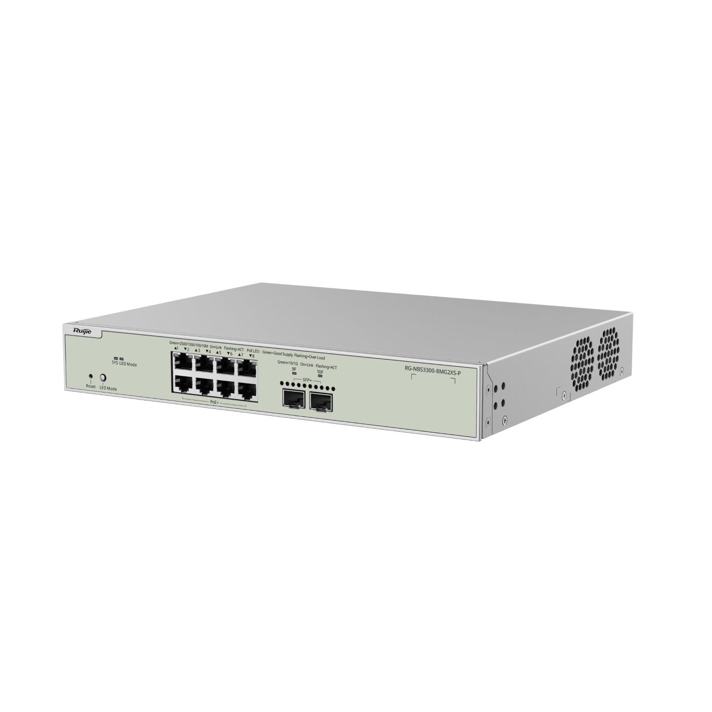 SWITCH GIGABIT CAPA 3 ADMINISTRABLE EN LA NUBE 8 PUERTOS POE+ 2 SFP+ RG-NBS3300-8MG2XS-P RUIJI