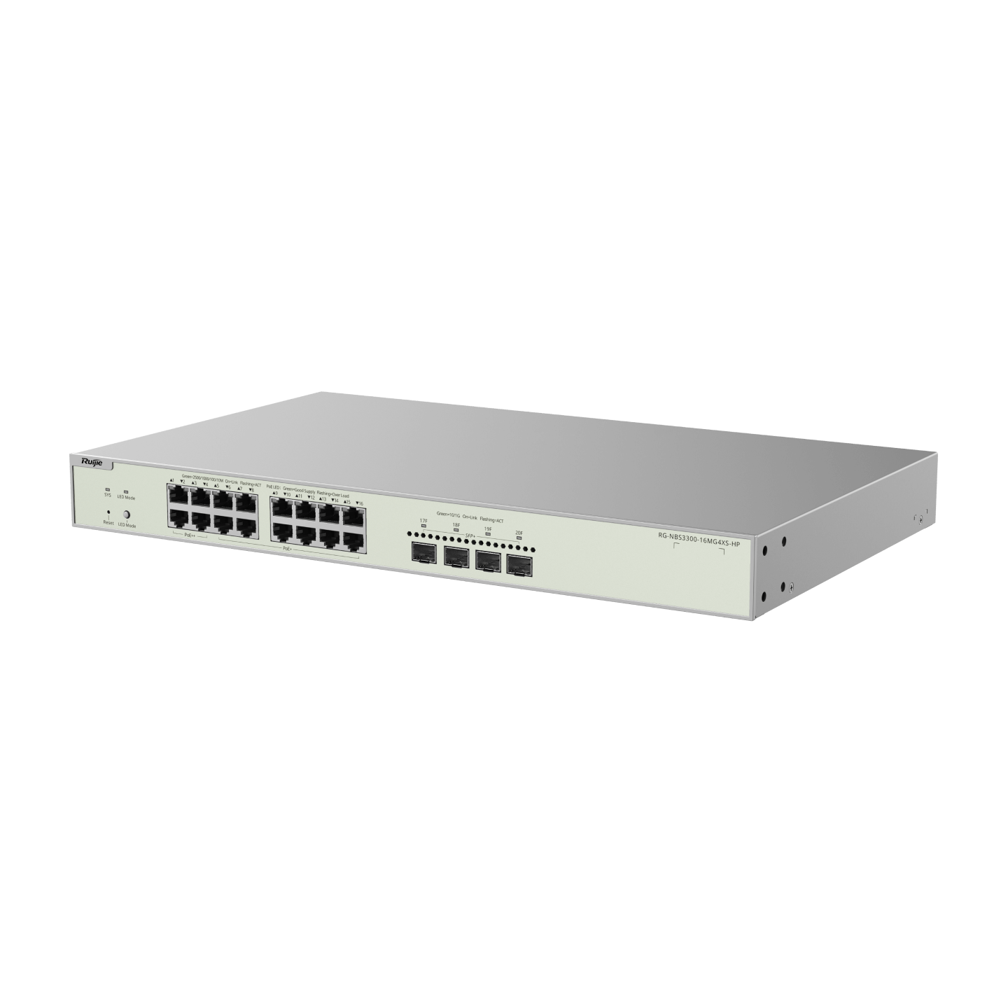 SWITCH GIGABIT CAPA 3 ADMINISTRABLE EN LA NUBE 16 PUERTOS POE++ 4 SFP+ RG-NBS3300-16MG4XS-HP R